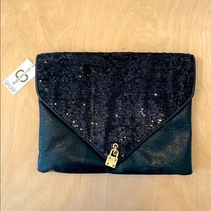 NWT Alexis Hudson Black Sequined Envelope Clutch